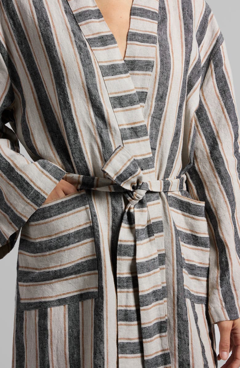 Parachute Stripe Linen Robe, Alternate, color, Natural With Soft Black