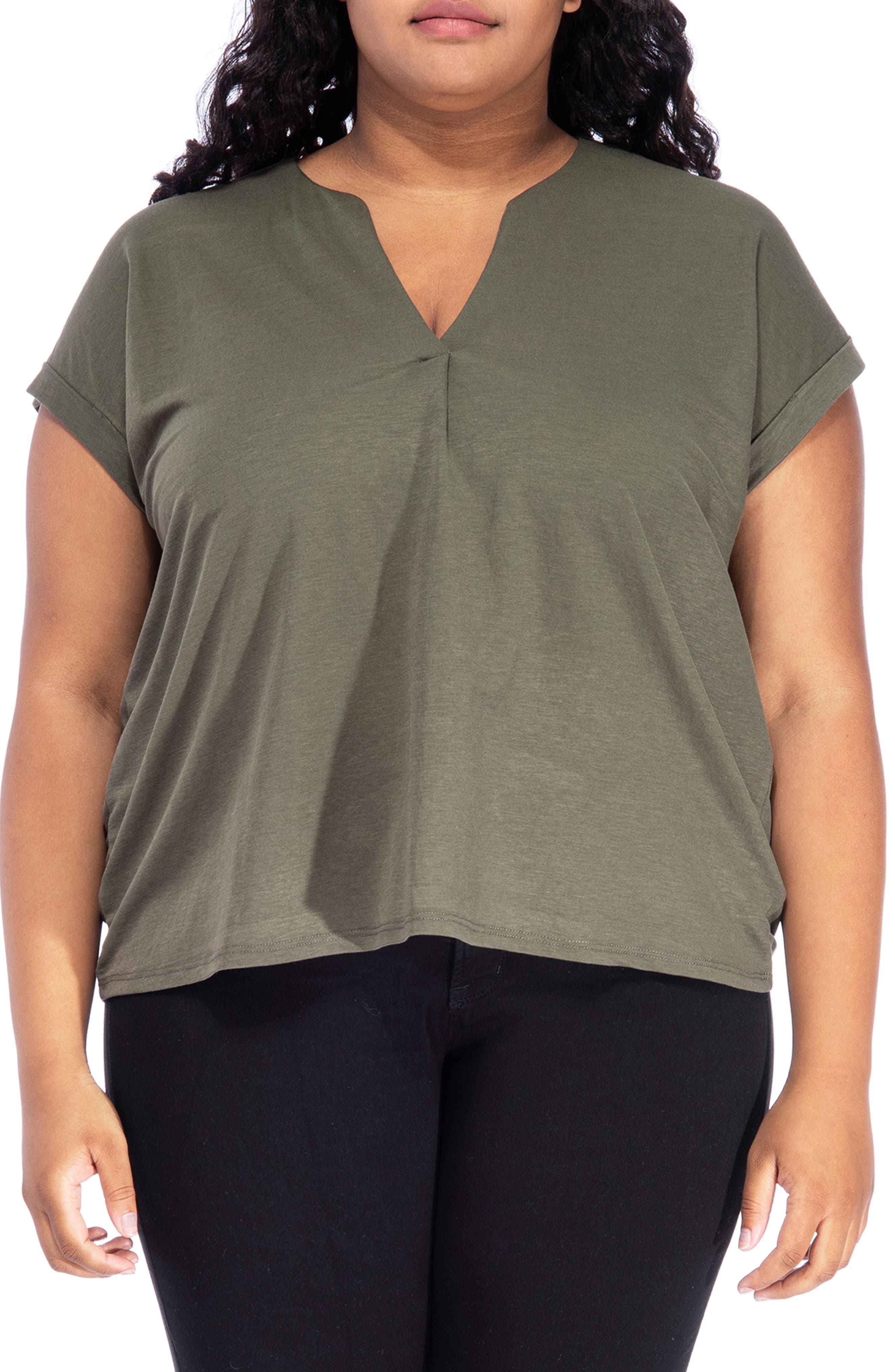 Bobeau Pleat Split Neck Dolman Sleeve Top (Women) | Nordstromrack