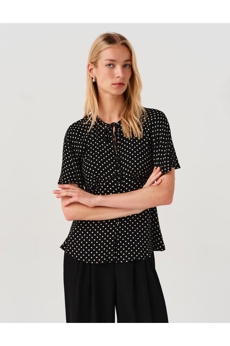 Frida Button Through Crepe Blouse, Alternate, color, Black Spot