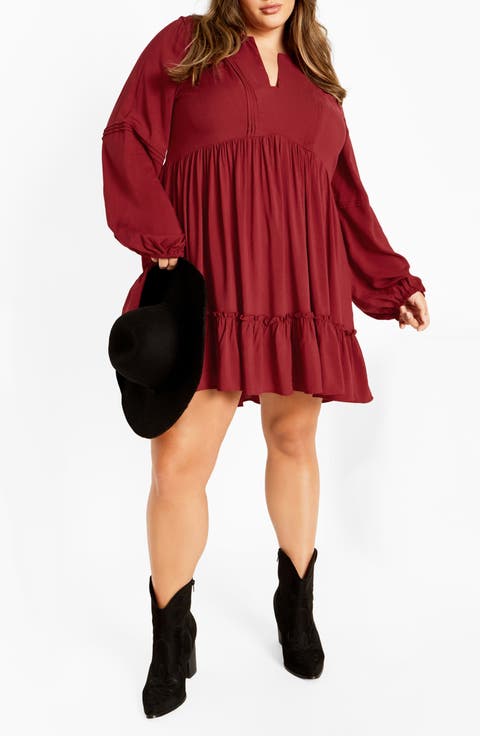 Mira Long Sleeve Tiered Minidress (Plus)