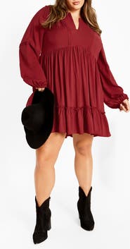 City Chic Mira Long Sleeve Tiered Minidress