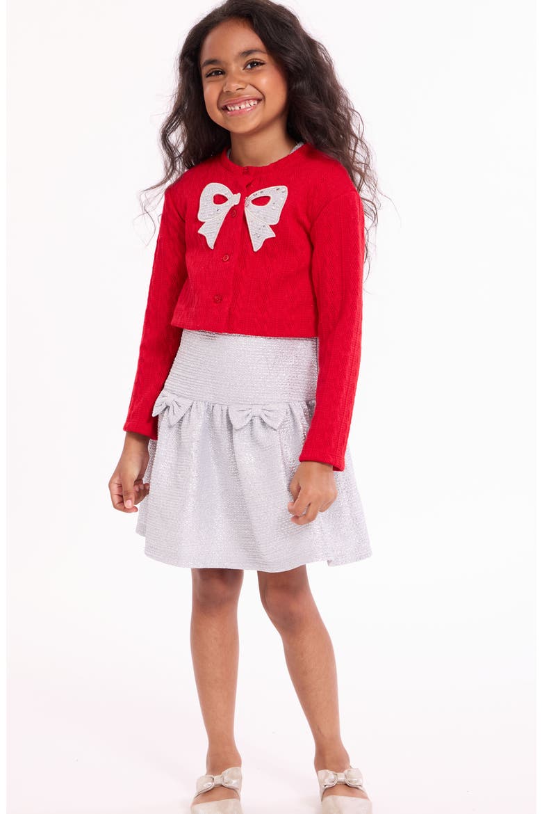 Kids' Bow Cardigan & Dress Set, Alternate, color, RED