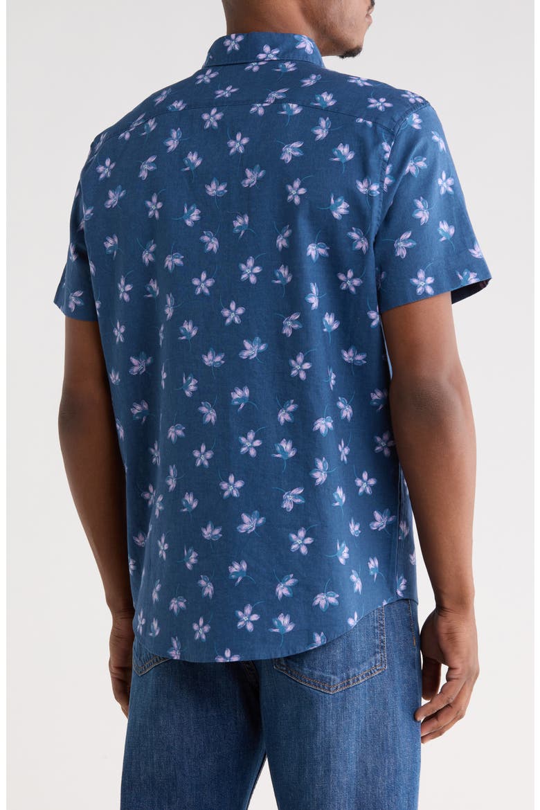 Floral Print Linen & Cotton Button-Up Shirt, Alternate, color, SARGASSO SEA