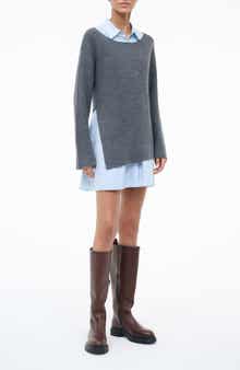 STAUD Dane Layered Long Sleeve Mixed Media Dress