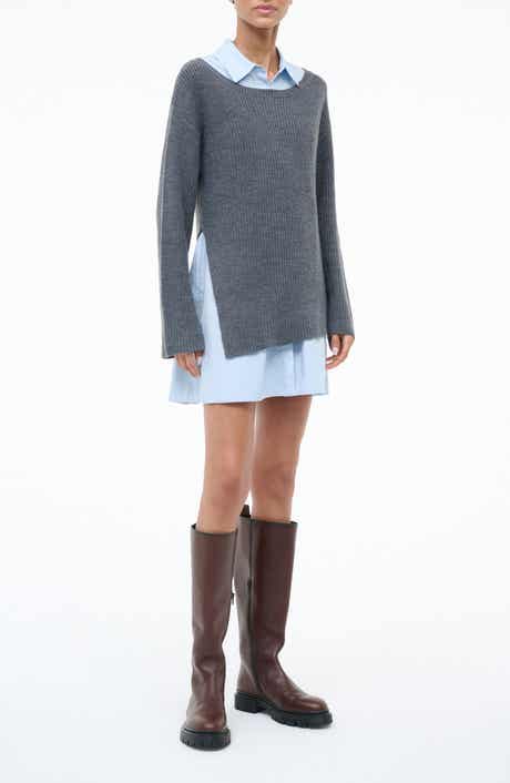 STAUD Dane Layered Long Sleeve Mixed Media Dress