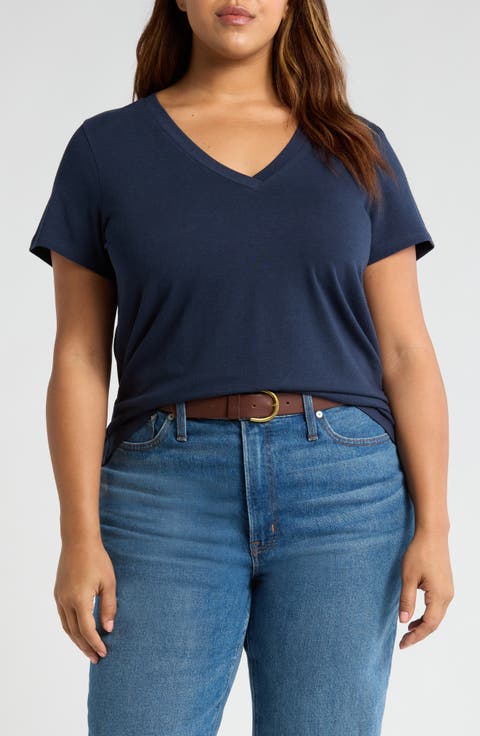V-Neck Cotton Blend T-Shirt (Plus)