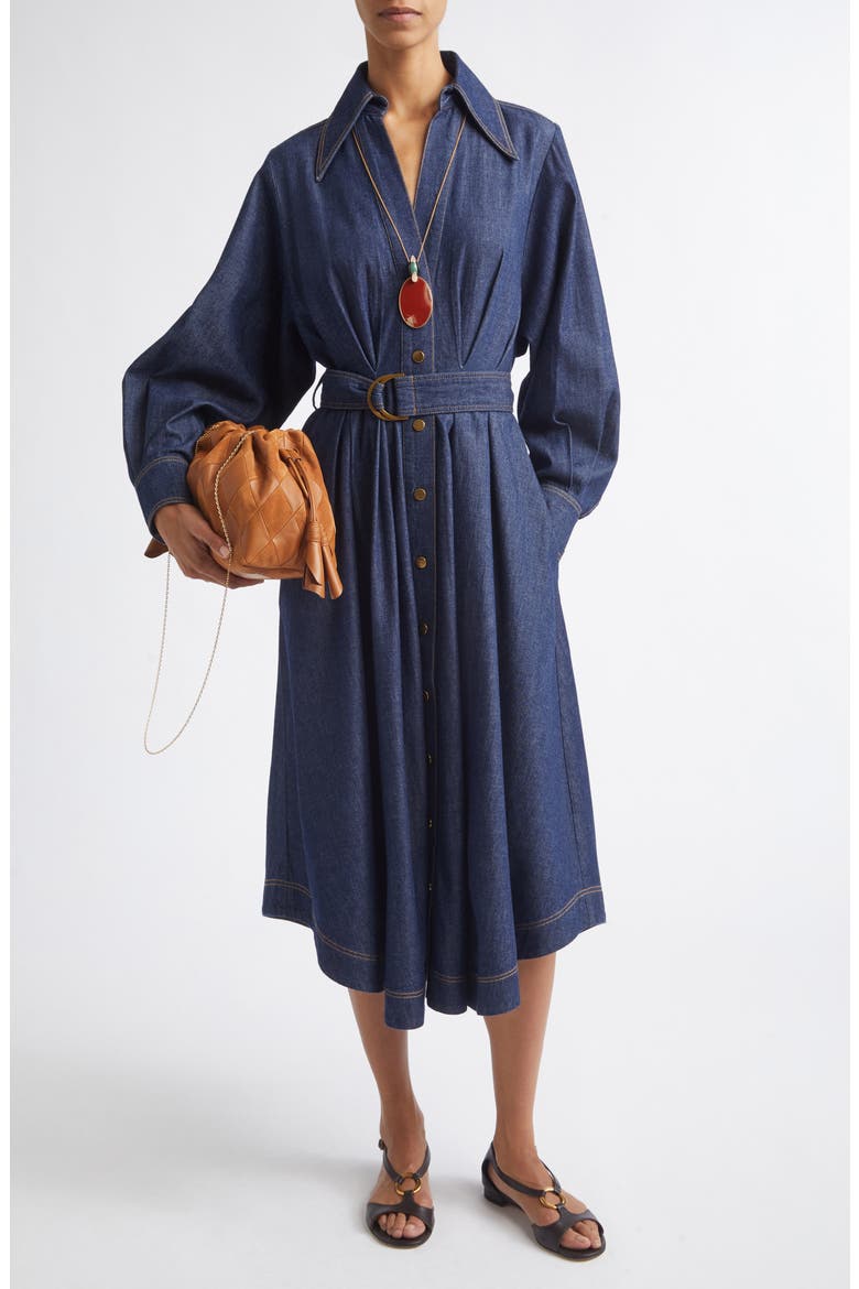 Belted Long Sleeve Denim Shirtdress, Main, color, HARBOUR BLUE