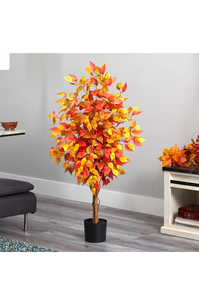 NEARLY NATURAL 4FT Autumn Ficus Artificial Tree, Alternate, color, Orange