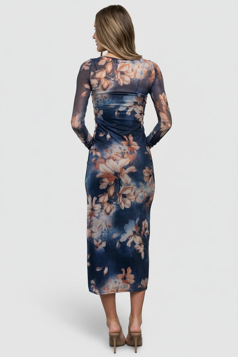 Darya Mesh Midi Dress, Alternate, color, Navy Floral