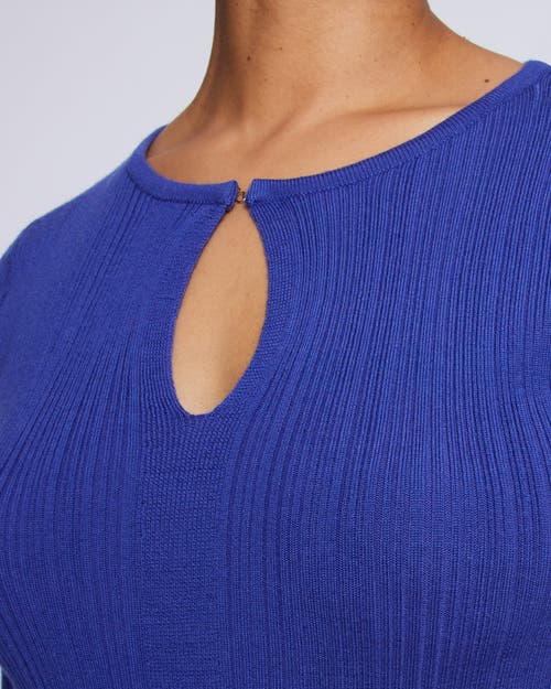 Santorelli Charlene Ribbed Keyhole Knit Top In Violet Blue