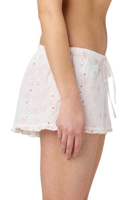Florence By Mills Eyelet Tie Waist Organic Cotton Shorts In Jet Steam/pink