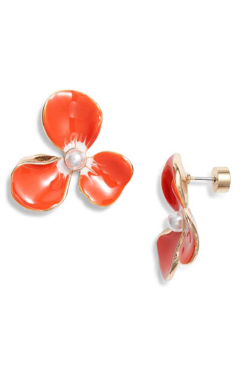 Nordstrom Painted Pansy Stud Earrings, Main, color, Coral- Gold