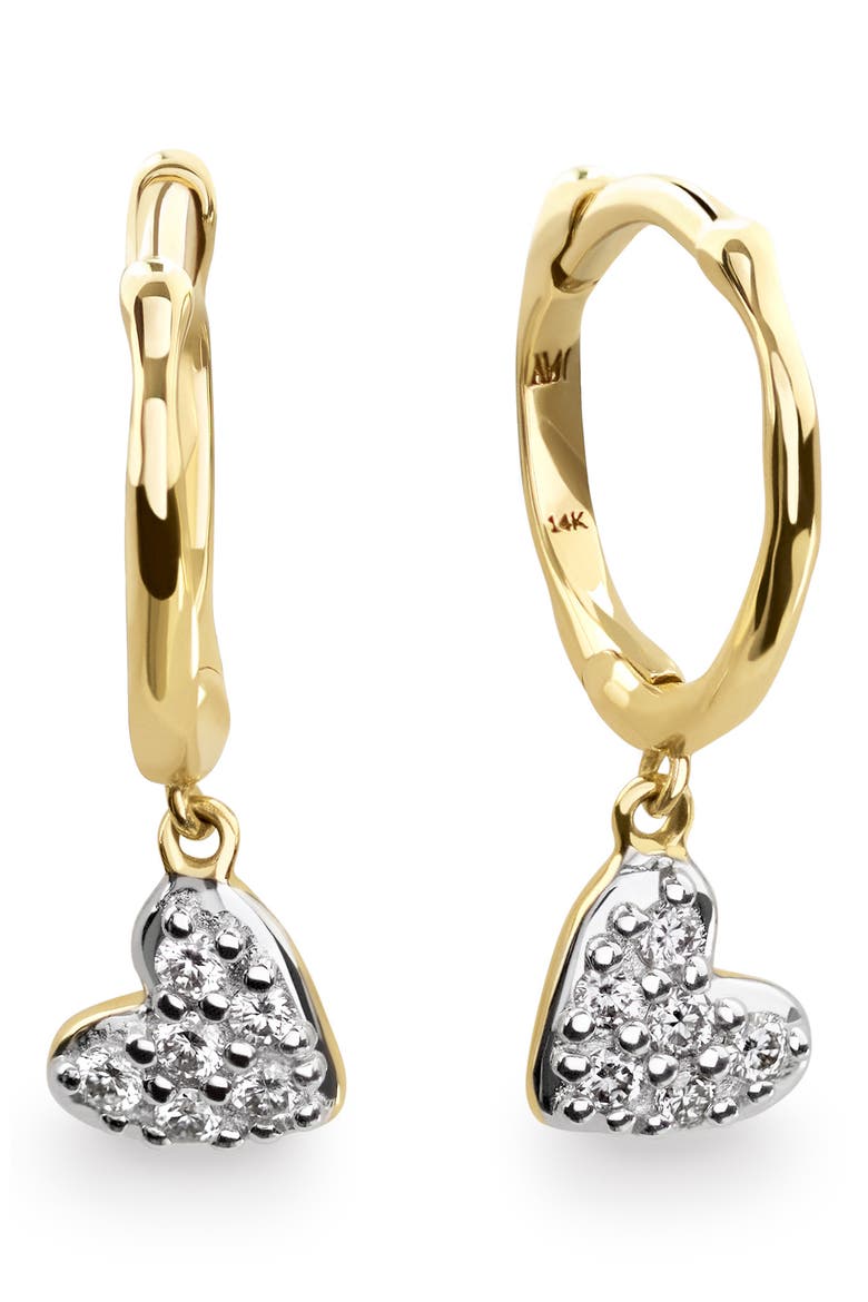 Lab Grown Diamond Mini Heart Huggie Hoop Earrings, Main, color, 14KT SOLID GOLD / LAB DIAMOND