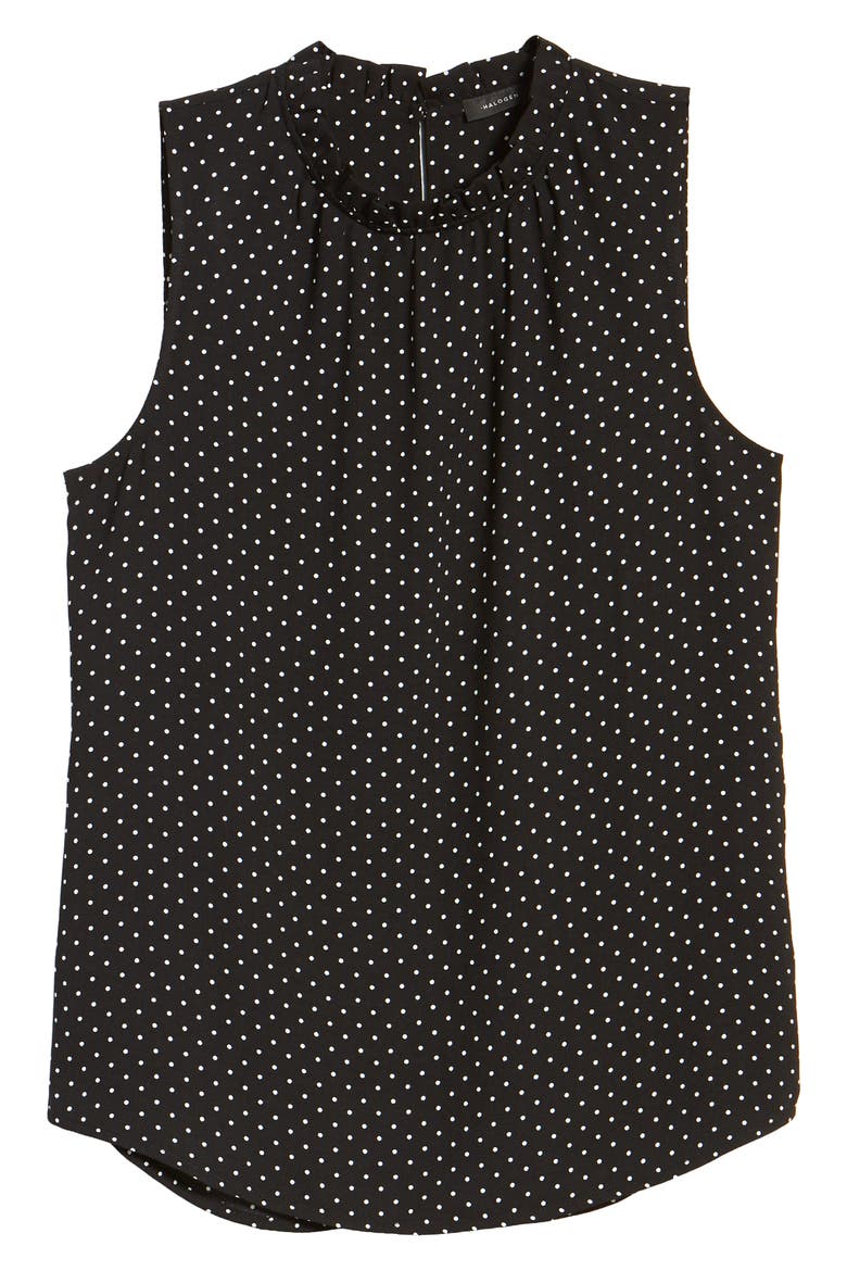 Ruffle Neck Top, Alternate, color, BLACK- IVORY DOT