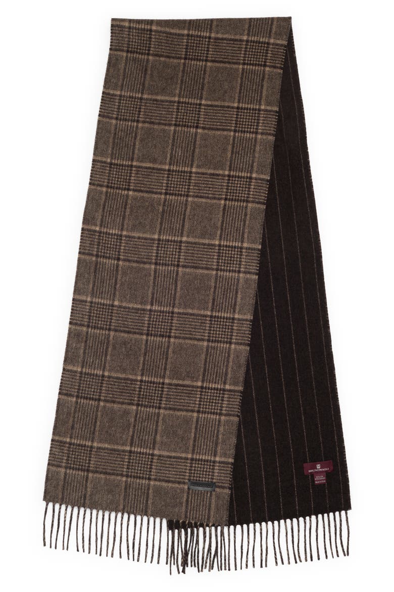 Silk & Cashmere Double Face Plaid Print Scarf, Alternate, color, BROWN