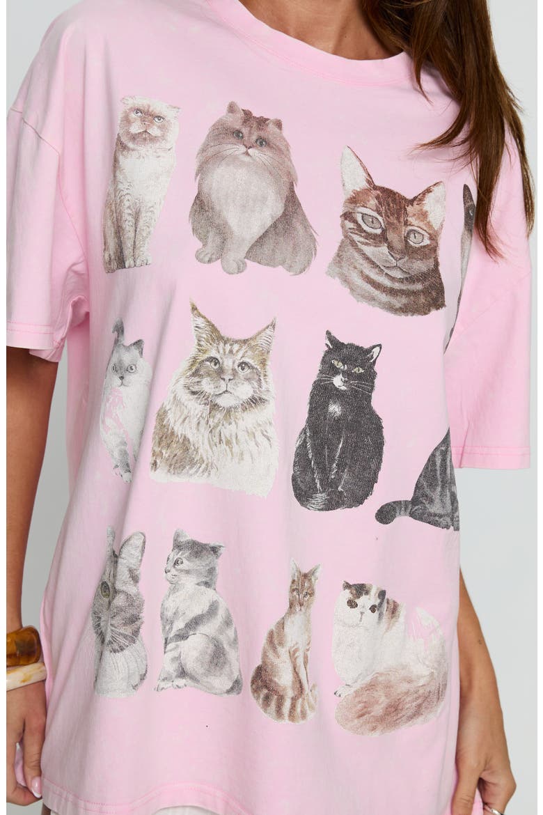 Feline Companions Graphic Oversized T-Shirt, Alternate, color, PINK