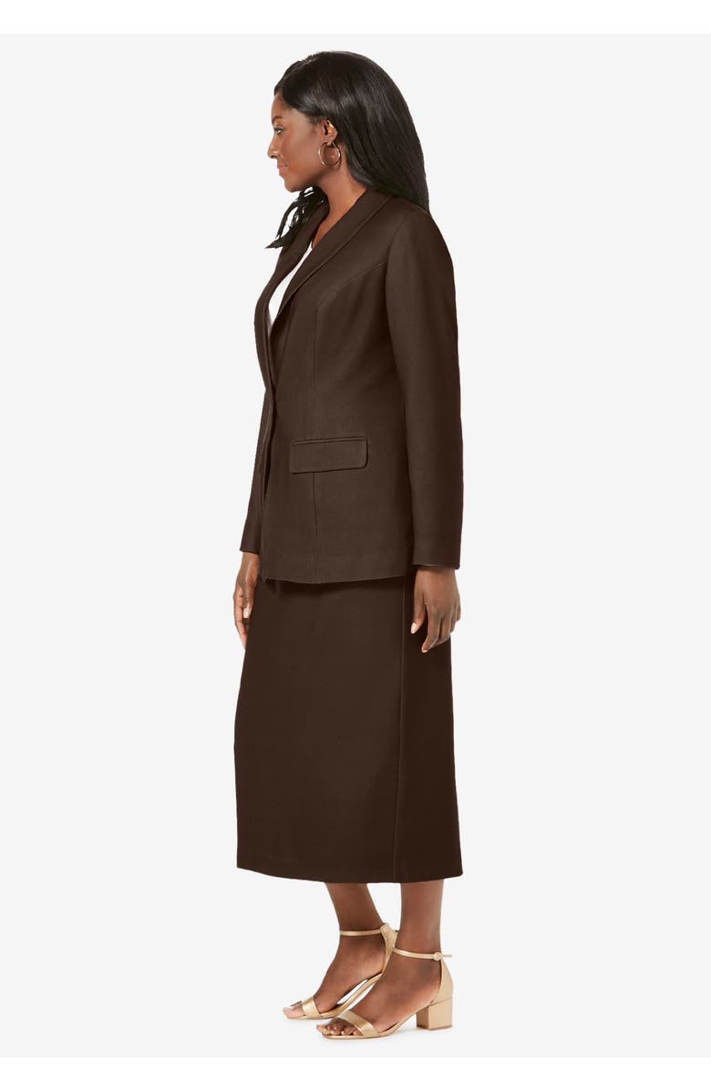 Jessica London 2-Piece Stretch Crepe Single-Breasted Skirt Suit, Alternate, color, Black