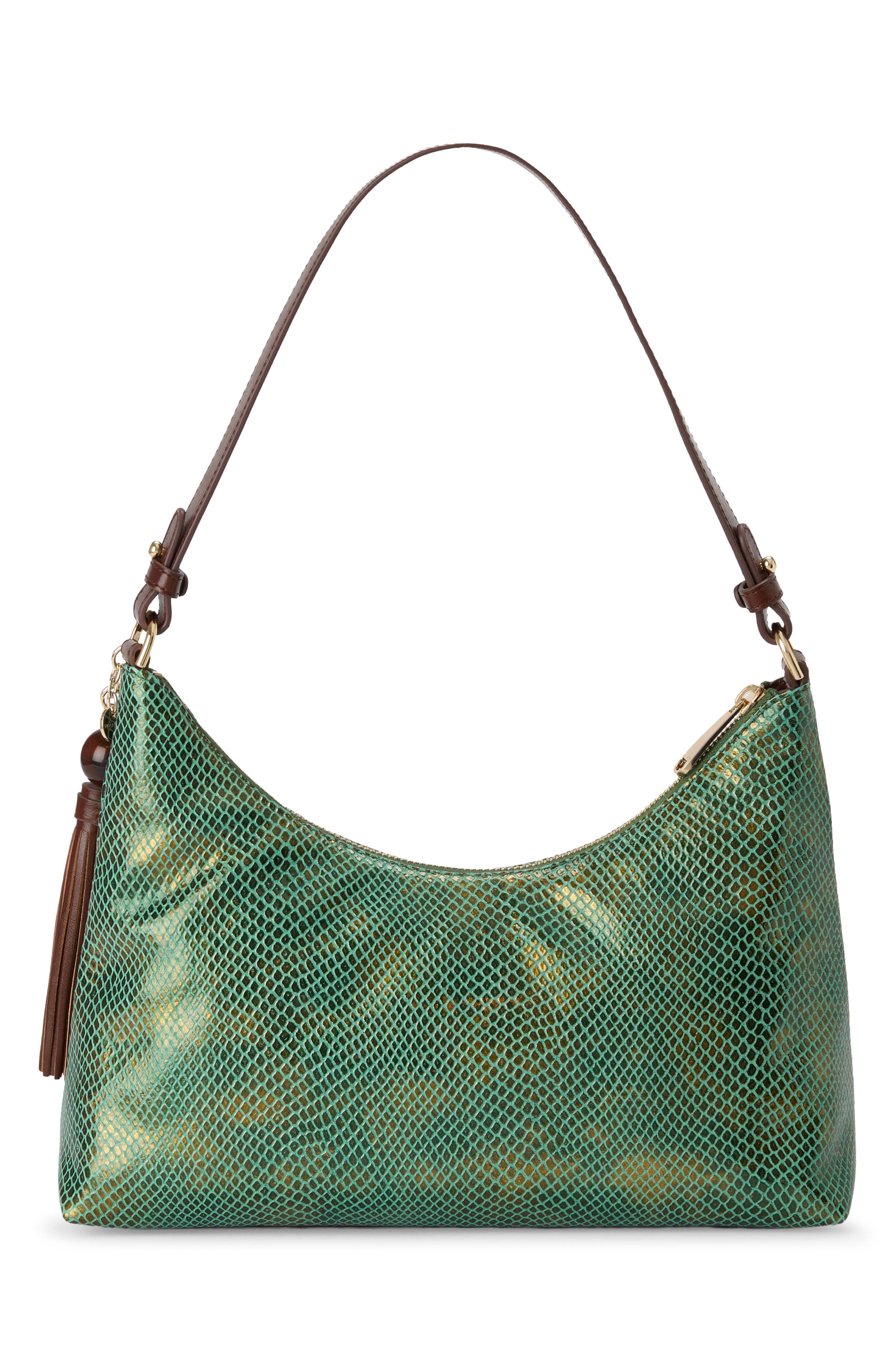 Olivia Lizard Embossed Leather Shoulder Bag, Alternate, color, DARK GREEN