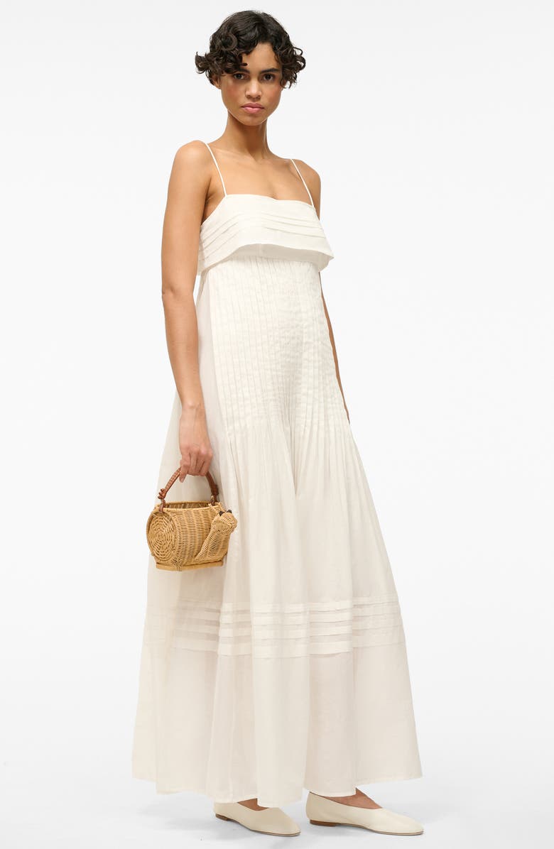 STAUD Kristina Pleat Details Cotton Maxi Dress, Alternate, color, Ivory