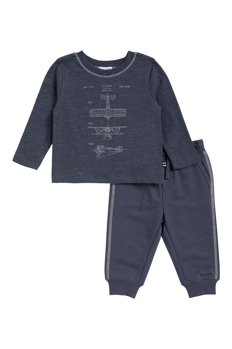 Aviation Academy Long Sleeve T-Shirt & Joggers Set, Main, color, WASHED NAVY