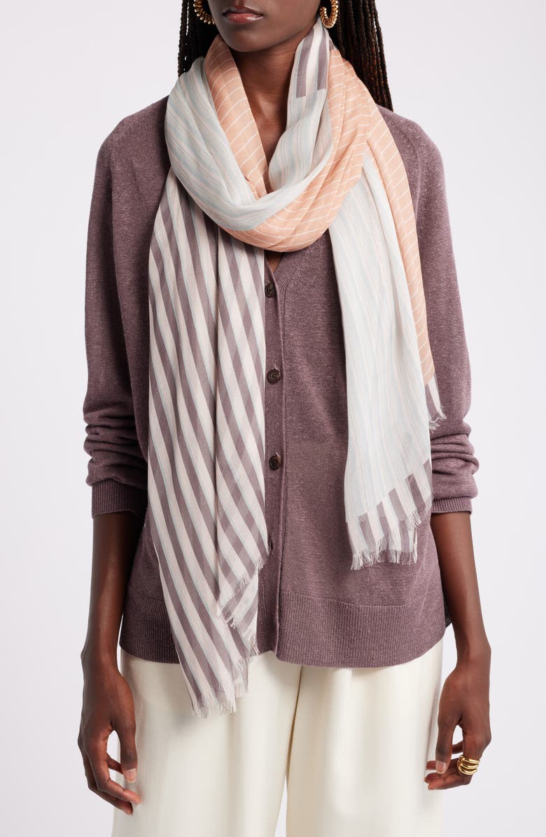 Nordstrom Print Modal & Silk Scarf, Main, color, Pink Striped Collage