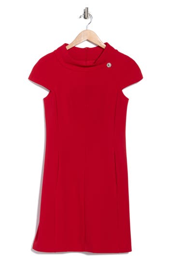 Eliza J Mock Neck Cap Sleeve A-line Dress In Red