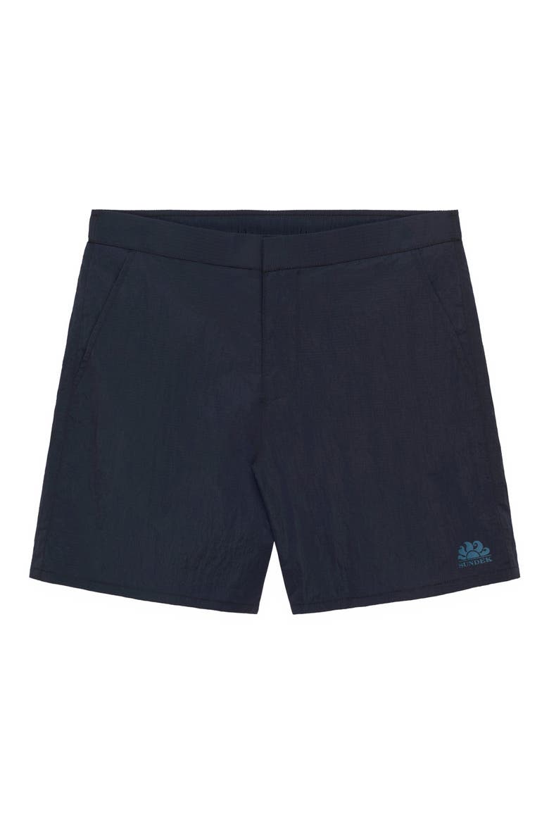 Back Elastic Waist Swim Trunks, Main, color, DARK NAVY