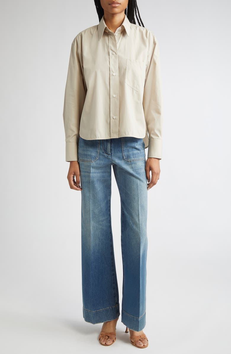 Victoria Beckham Crop Button-Up Shirt, Alternate, color, Pumice