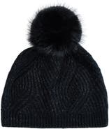 Sofia Cashmere Wave Rib Beanie with Faux Fur Pom