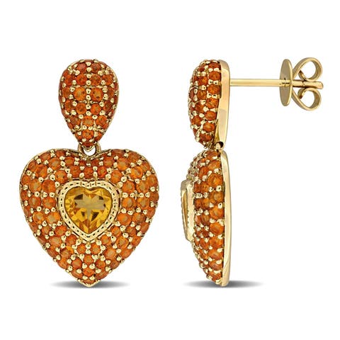 Citrine Cluster Heart Earrings 14k
