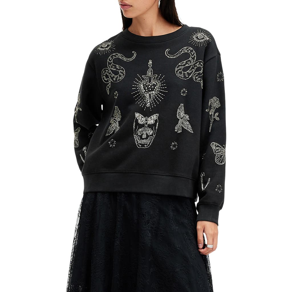 Shop Allsaints Pippa Beaded Hex Cotton Blend Sweater In Black