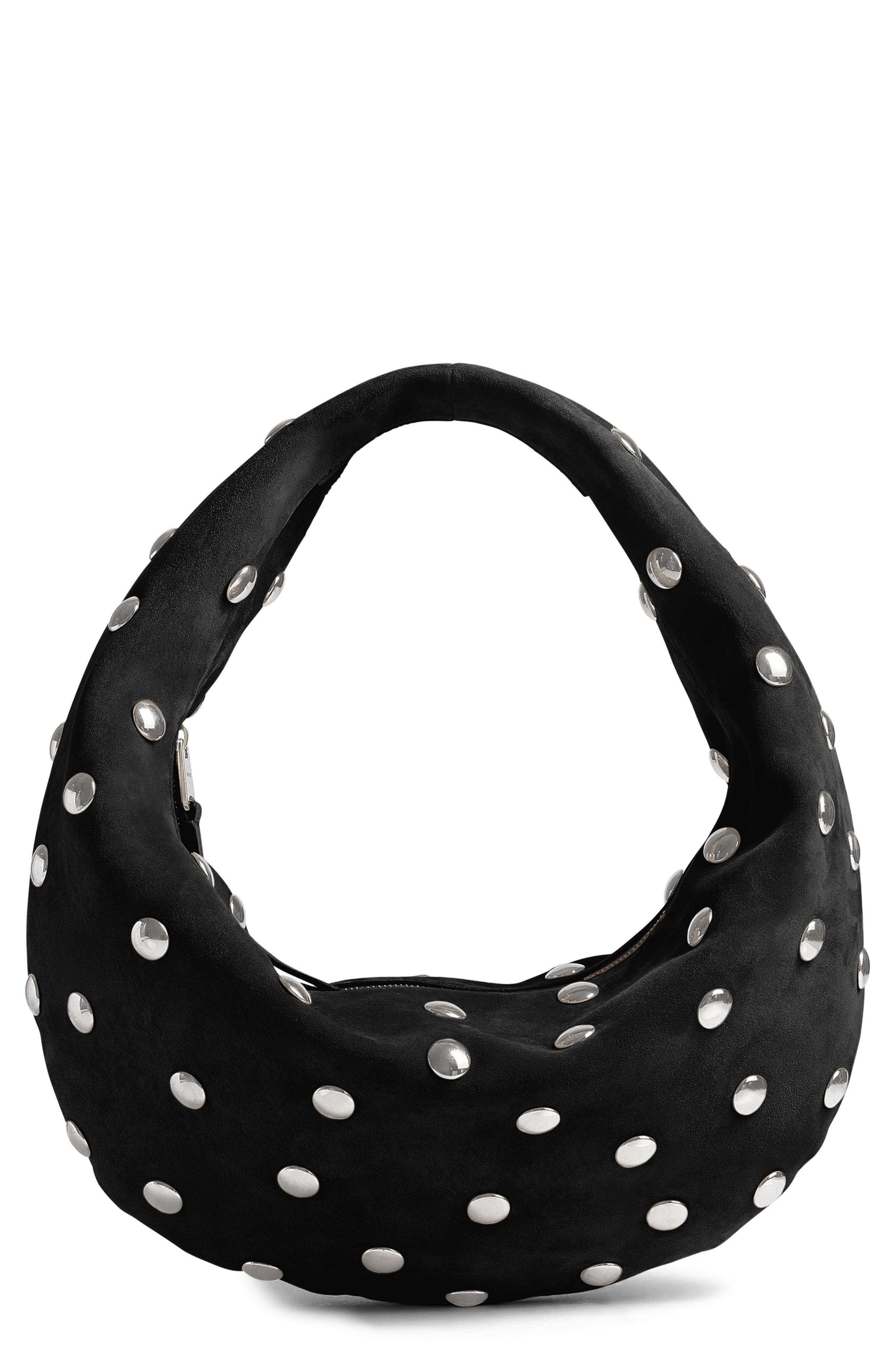 Khaite Medium Olivia Studded Suede Hobo Bag, Main, color, Black 200