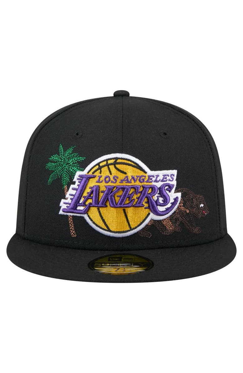 New Era Men's New Era Black Los Angeles Lakers State Stitch 59FIFTY Fitted Hat, Alternate, color, Black