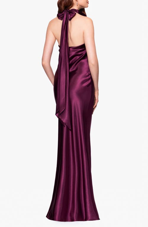 Betsy & Adam Halter Charmeuse Gown In Purple