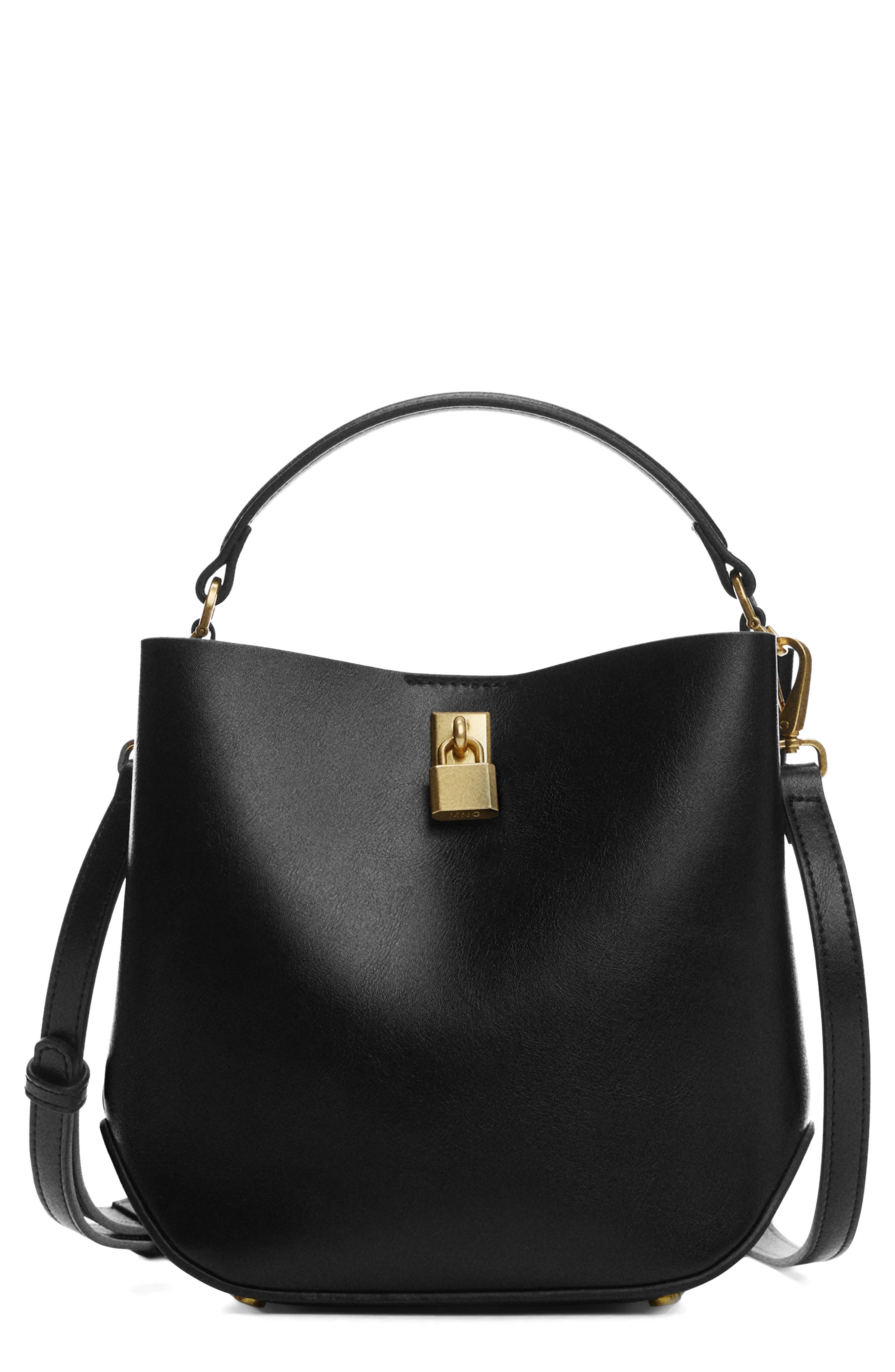 Padlock Faux Leather Mini Shopper Bag, Main, color, BLACK