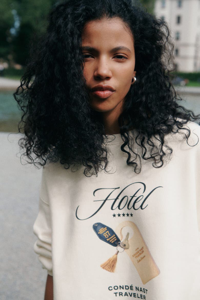 Oversized Printed Sweatshirt, Alternate, color, Cream/Condé Nast Traveler