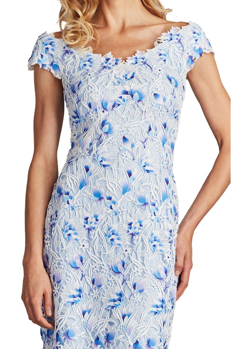 Embroidered Lace Cocktail Dress, Alternate, color, WHITE/ BLUE