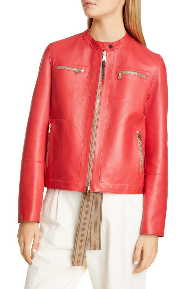 Brunello Cucinelli Leather Racer Jacket, Alternate, color, 