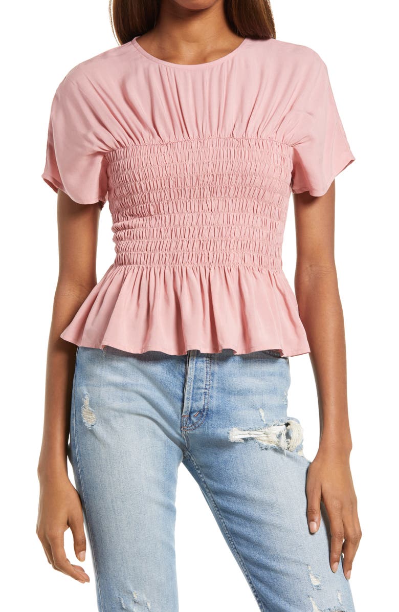 WAYF Aiden Smocked Ruffle Top, Main, color, 