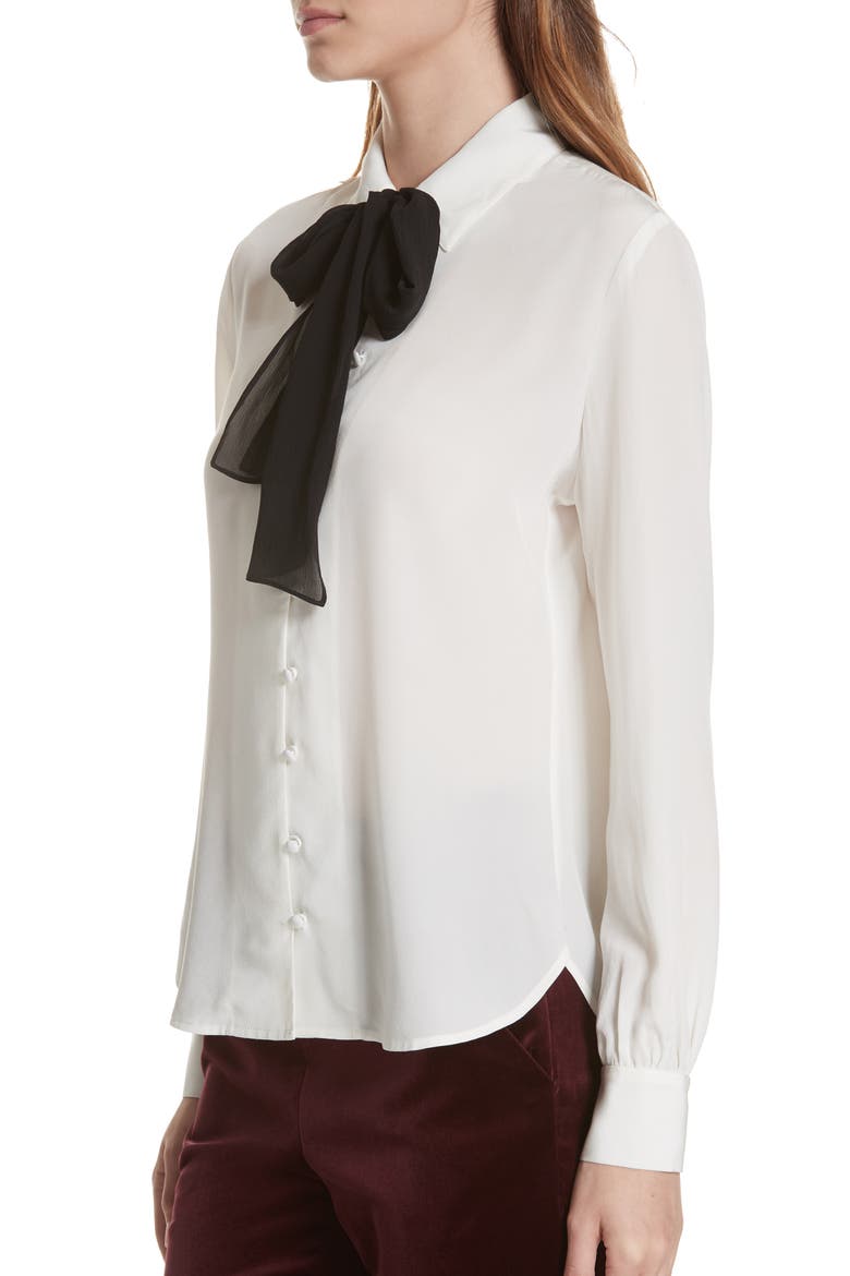 Tie Neck Silk Blouse, Alternate, color, OFF WHITE