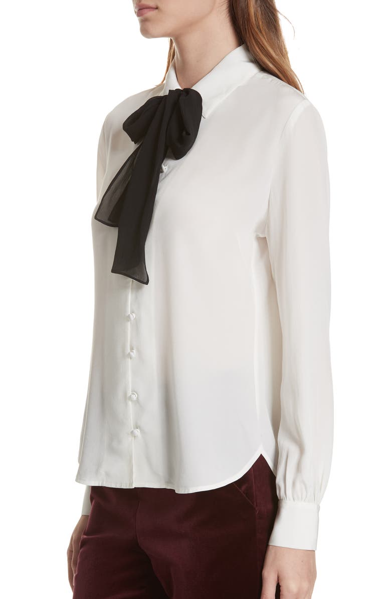 FRAME Tie Neck Silk Blouse, Alternate, color,