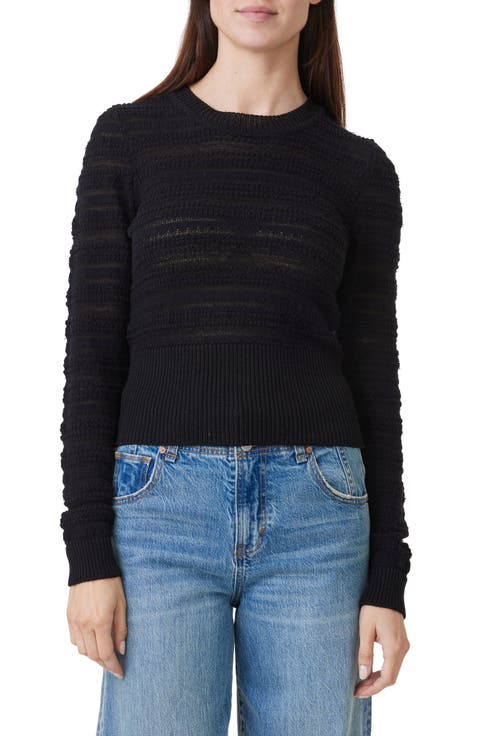 Textured Crewneck Cotton Sweater