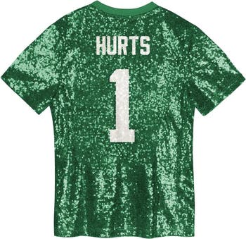 Girls Youth Jalen Hurts Kelly Green Philadelphia Eagles Sequin V-Neck Fashion Jersey