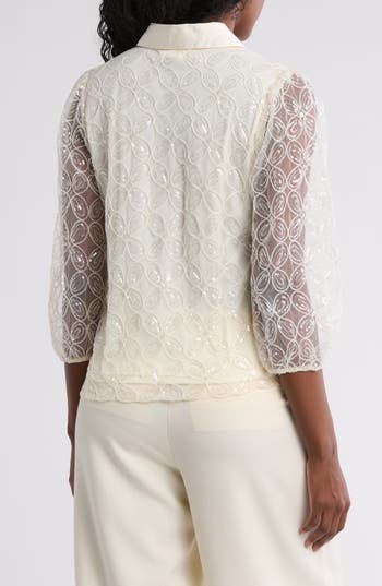 By Design Ashley Sequin Button-up Shirt In Gardenia