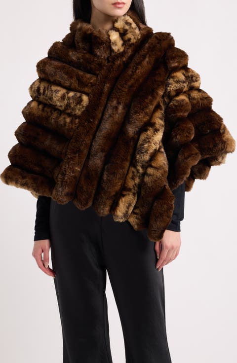 Channeled Leopard Spot Faux Fur Capelet