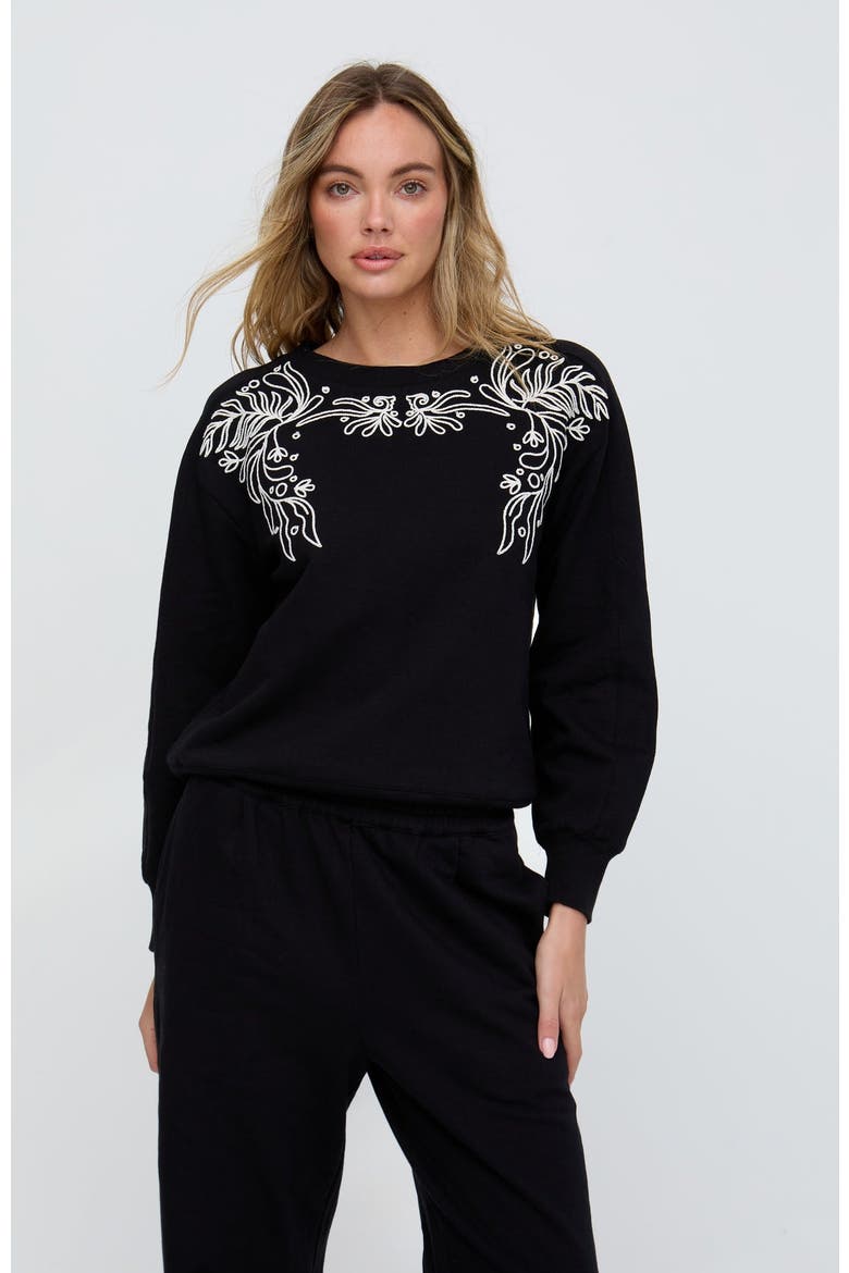 Marmalade Long Sleeves Embroidered Sweatshirt, Main, color, Black