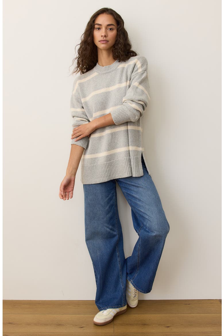 Berkeley Oversize Crewneck Wool Blend Sweater, Alternate, color, FOG STRIPE