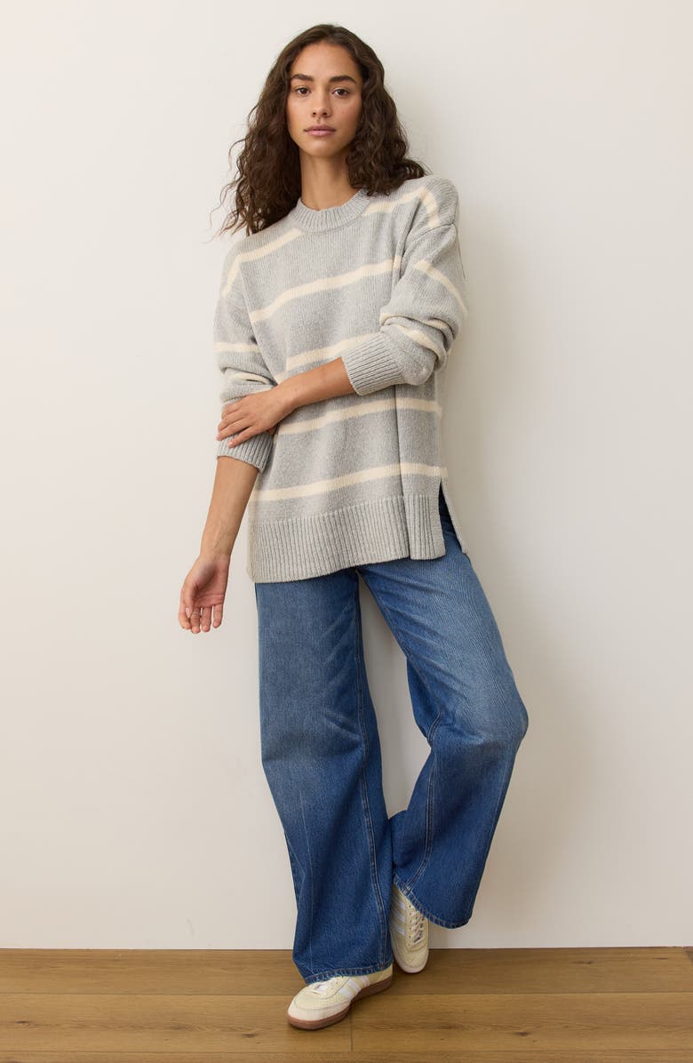 Marine Layer Berkeley Oversize Crewneck Wool Blend Sweater, Alternate, color, Fog Stripe