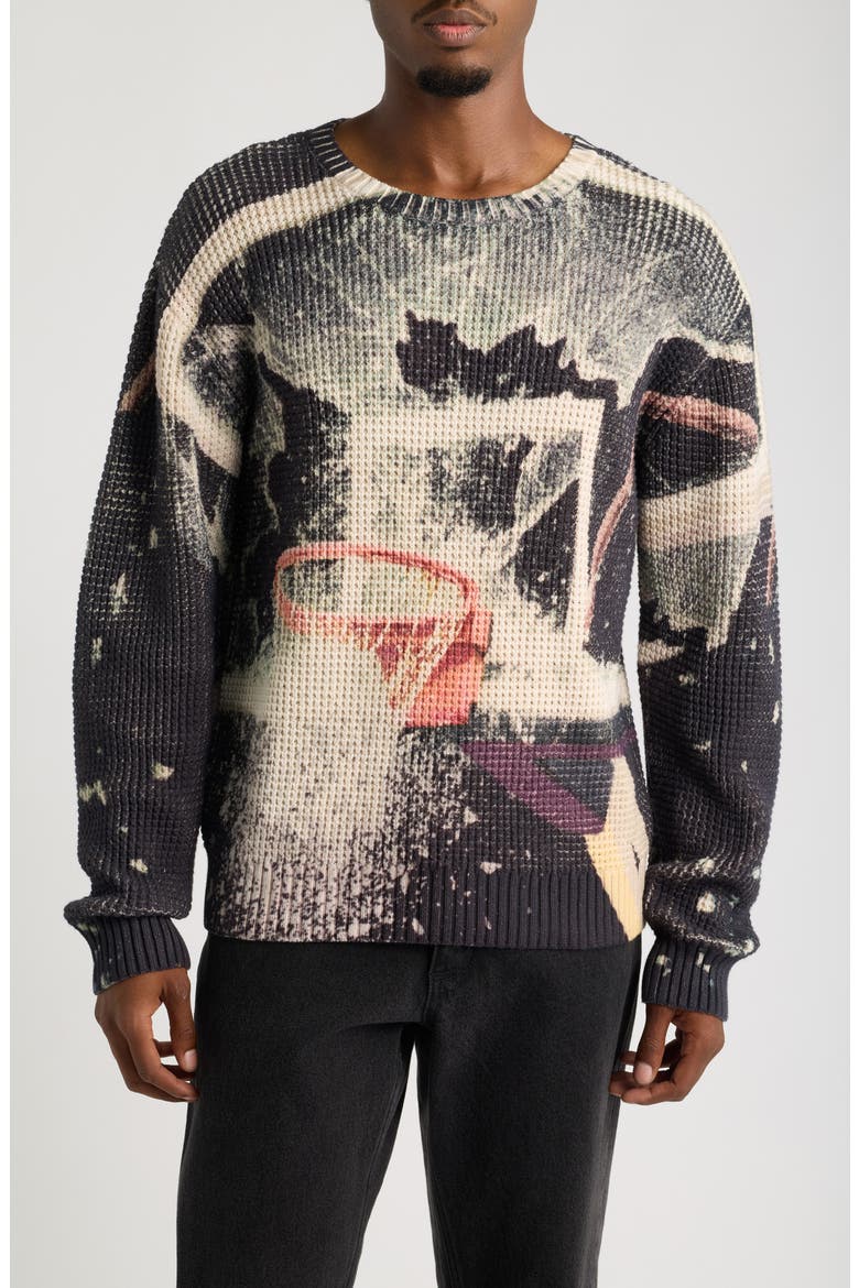Break the Backboard Waffle Knit Sweater, Main, color, BLACK MULTI