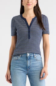 Caslon® Striped Pointelle Henley Tee